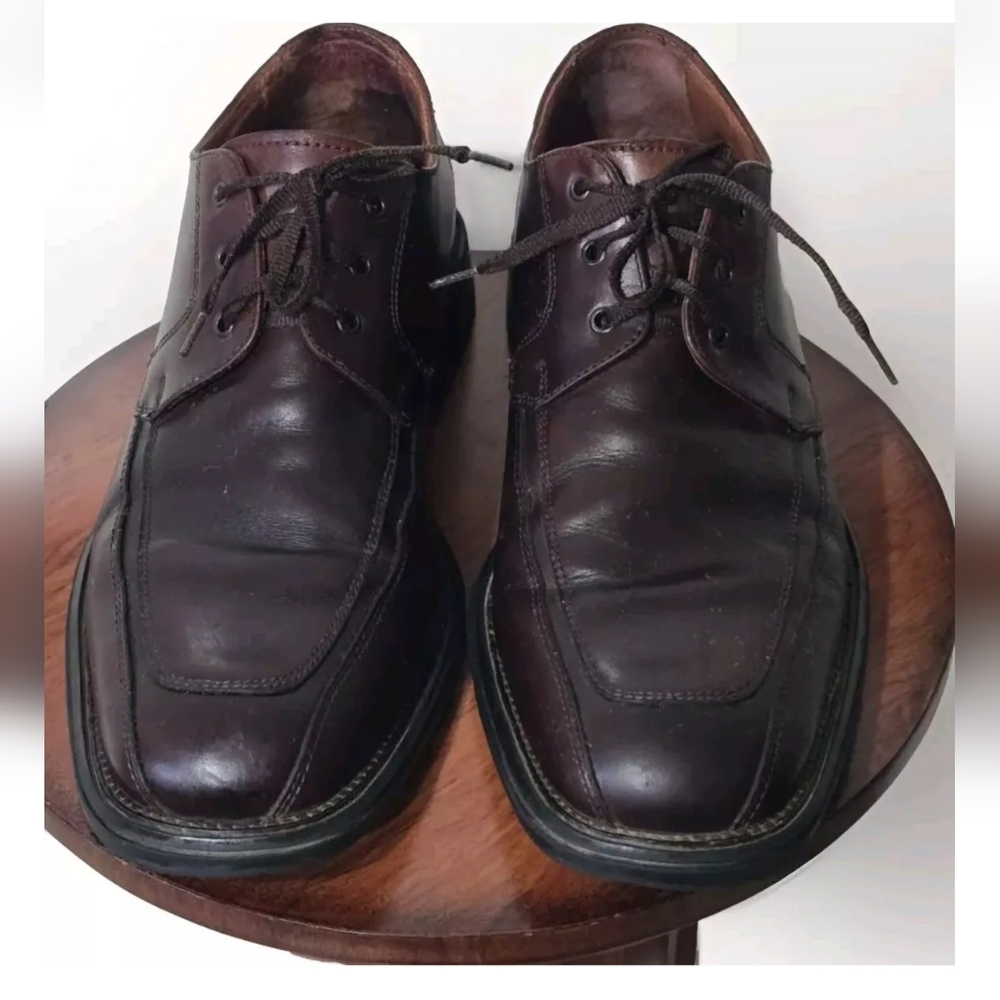 Johnston & Murphy Leather Square Toe Derby Dress Shoes Italy Sz 8.5M Dark Brown